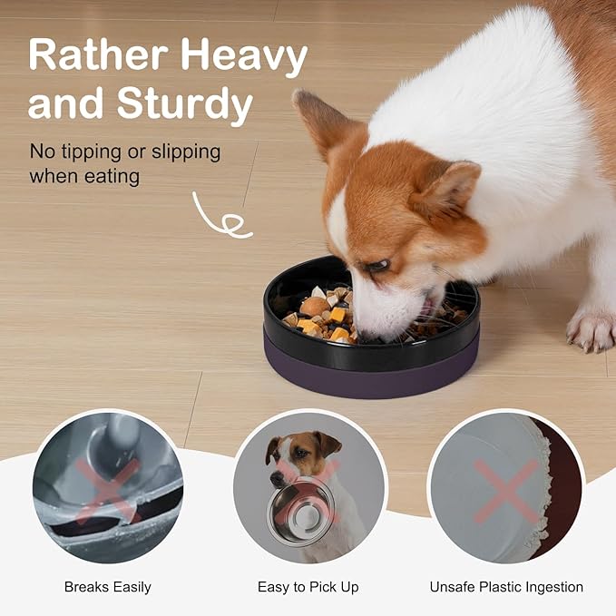 Sted Ceramic Slow Feeder Dog Bowls with Silicone Base, Slow Feeding Dog Bowl Small Medium Breed, Dogs Foods Bowls for Fast Eaters, Puzzle Dogs Food Bowl, Maze Black