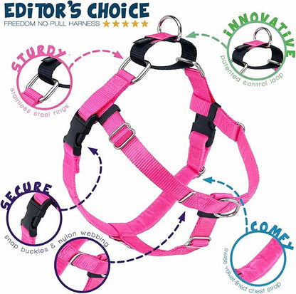 2 Hounds Design Freedom No Pull Dog Harness, Adjustable Harness and Leash Set, Easy Walking & Comfortable Control, Fits Small, Medium & Large Dogs, Solid Colors, Made in USA, 5/8" SM, Hot Pink