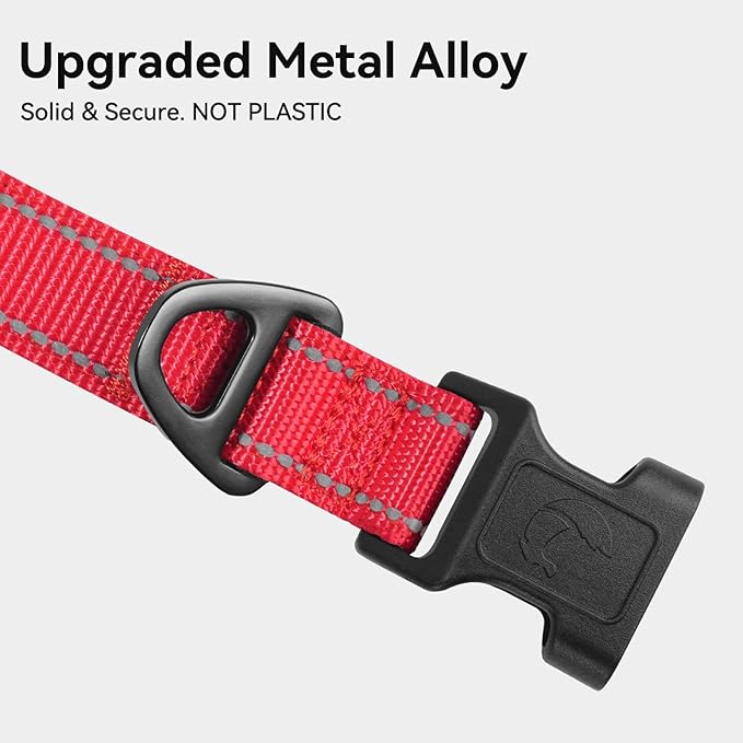 Joytale Reflective Dog Collar, Soft Neoprene Padded, Metal D-Ring, Nylon Pet Collar Adjustable for Extra Large Dogs, Red, XL