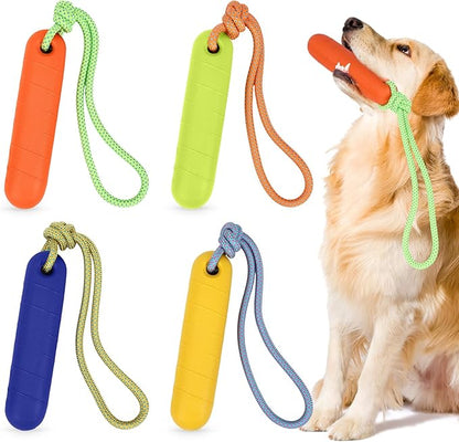 Skylety 4 Pack Floating Dog Toys with Rope Handle EVA Dog Bumper Throw Stick for Water Training Fetch Retrieving High Visibility Pool Water Toys for Beach Diving Pool Yard Summer Outdoor Play