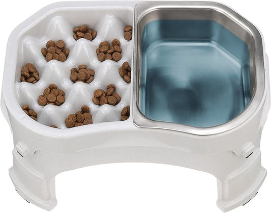 Neater Pet Brands – Neater Raised Slow Feeder Dog Bowl – Elevated and Adjustable Food Height - (Double Diner/w Metal Bowl, Vanilla Bean)