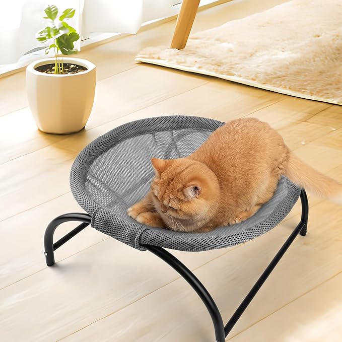 Raised Cat Hammock Bed, Free Standing Cat Cot with Washable Mesh, Pet Bed for for Kittens, 17.1 x 17 x 9.5 inches