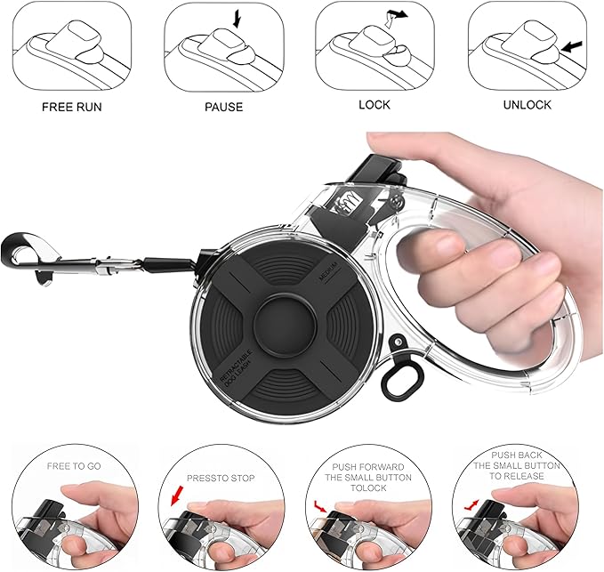 Retractable Dog Leash for Small Dogs, 13ft Reflective Retractable Leash with 360° Tangle-Free Design, Heavy Duty Nylon Tape Lead for Small to Medium Pets up to 50 lbs One-Handed Brake & Lock