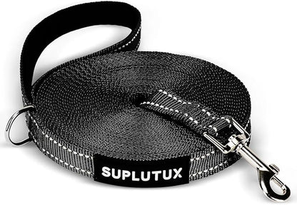 Reflective Dog Leash–10FT/16FT/30FT/50FT/100FT Durable Nylon Training Leash with Heavy-Duty Metal Clasp, High Visibility for Night Walking, Perfect for Small, Large Dogs (Black, 50FT)