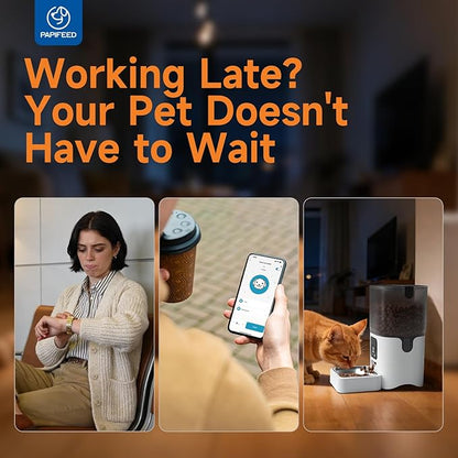 PAPIFEED 5G WiFi Automatic Cat Feeders Smart Automatic Cat Food Dispenser Slow Feeding Mode, Detachable for Easy Cleaning, Pet Feeder, 1-30 Meals Per Day for Multiple Pets (6L/25 Cup)