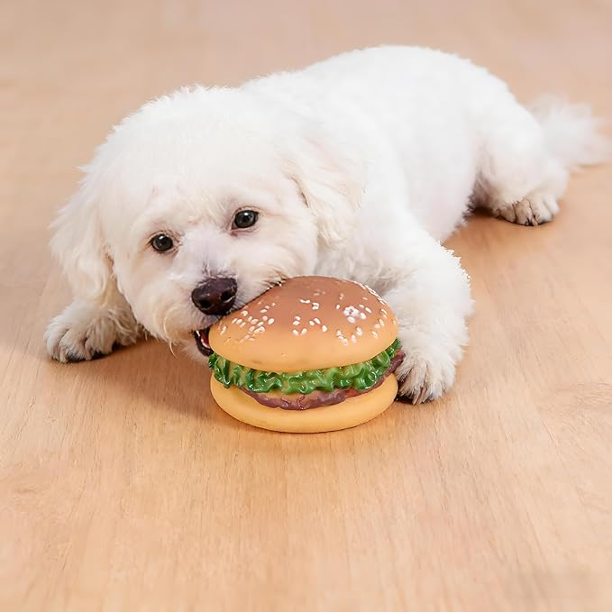 Dog Toys, Hamburger Shape Squeaky Chewing Toys Tooth Cleaning Dog Supplies, Training, Pet Supplies,Sofa Damage Prevention, Hamburger Pet Toys