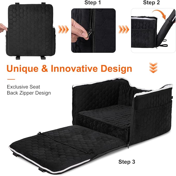Dog Car Seat for Small Medium Dogs Under 35lbs - Dog Booster Car Seat with Adjustable Straps,Elevated Detachable Washable Pet Travel Cat Bed with Storage Pockets,2 Safety Belts (Black)