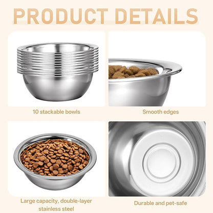 8" Stainless Steel Dog Bowls, 10 Pack 56oz 7 Cups Thickened Metal Dog Food Containers Replacement Pets Bowl Basic Food and Water Dish for Medium Large Dogs Cats