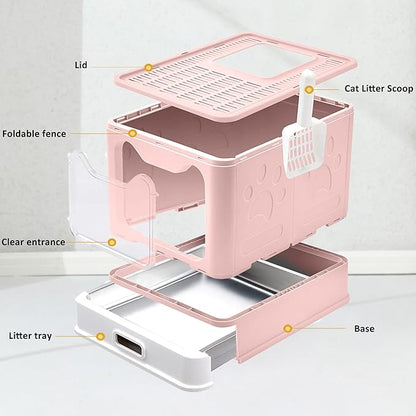Enclosed Cat Litter Box with Lid Top Exit Covered Metal Stainless Steel Litter Box Leak Proof & Odorless Easy to Clean Including Cat Litter Scoop and Litter Mat
