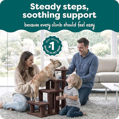 Furhaven Steady Paws Multi-Step Pet Stairs for High Beds & Sofas - Brown, 4-Step