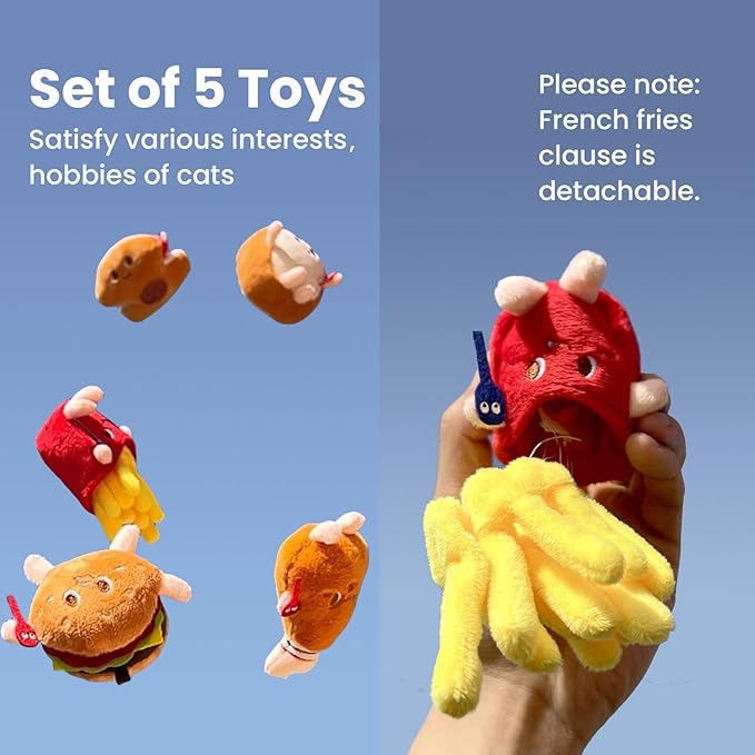Cat Toys Hamburger, 5 Pack Catnip Toys Bread for Indoor Cats, Cute Durable Kitten Chew Toys, Interactive Cat Kicker Toys for All Breeds, Catmint Kitten Teething Toys