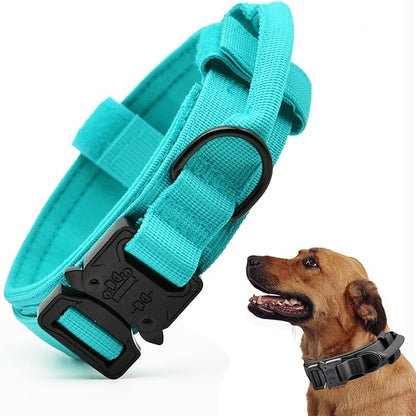 Tactical Dog Collar, Adjustable Military Training Nylon Dog Collar with Control Handle and Heavy Quick-Release Metal Buckle for Small Medium Large Dogs, Blue XL