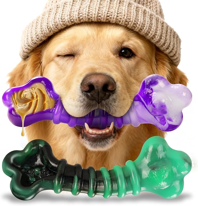 2-Pack Dog Chew Toys for Aggressive Chewers: Indestructible Dog Toys for Large Breed, Tough Dog Chew Bones to Keep Them Busy, A for Large Dogs