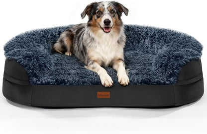 Black Dog Beds for Large Dog, 41" x 32.6" x 7.7", Removable and Washable Cover, Raised Reboundable Edges, Non Slip Bottom, Warm Plush, Orthopedic Oval Memory Foam Pet Bedding, Indoor