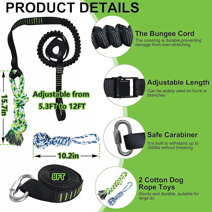Dog Bungee Hanging Toy, Tree Tugger Rope Pulling Tug of War Toy for Aggressive Chewers Middle Large Dogs to Exercise Solo Play, Interactive Tether Tug Outdoor Dog Toy, 2 Chew Rope Toys