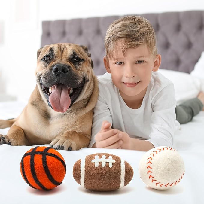 Glaciart One Felt Wool Balls for Dogs (3 Pcs)| Durable Dog Chew Toy, Puppy Chew Toys for Teething & Dog Teeth Cleaning | Pet Toys Fetch Games & for Anxiety/Boredom | Great for Small or Medium