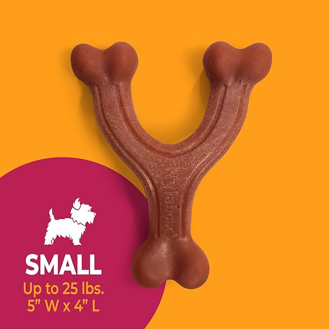 Nylabone Strong Chew Wishbone Dog Toy Made with Real Bacon, Durable Chew Toys for Aggressive Chewers, Long Lasting Dog Bone, Keeps Dogs Busy, Small Breeds - Up to 25 lbs