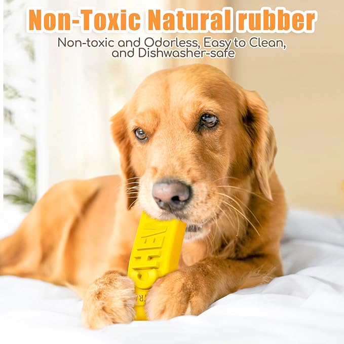 Dog Chew Stick Toy,Interactive Treat Dispensing Puppy Toys,Durable Safe Rubber Teeth Clean Dog Puzzle Slow Feeder for Aggressive Chewers Large Medium Breeds (Yellow)