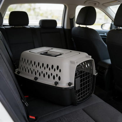 Pet Portable Kennel for Dogs, Hard-Sided Travel Carrier, Durable, Metal Door, Black & Grey, for Pets up to 10 lbs, 19" L x 12.3" W x 10.8" H