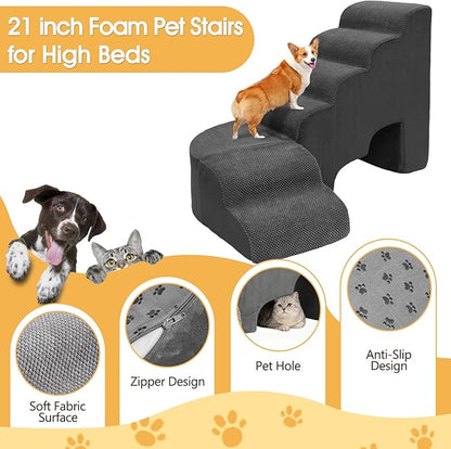 Dog Stairs for High Beds, 6 Steps Soft Foam Pet Stairs for Bed 27-30 inches, L Shaped Dog Steps, Non-Slip Sturdy Pet Stairs, 30D Foam Doggie Ramp for Small/Large Dogs/Old Cats
