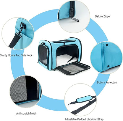 Soft Sided Carrier for Small Medium Cats Dogs,TSA Airline Approved Collapsible Travel Pet Carrier Medium Blue