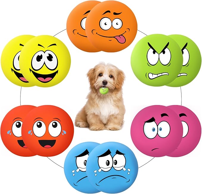 Hungdao 12 Pcs Squeaky Dog Toys Latex Rubber Squeaky Ball Smile Face Emoticon Dog Toys Chewing Interactive Ball Bulk Puppy Lovers Gift for Small Medium Pets Doggie Training(Cute Style)