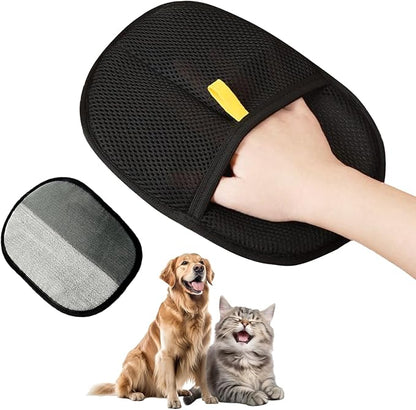 QQM 2026 Upgraded Pet Hair Removal Glove – Double-Sided, Reusable & Static Grooming Mitt for Cats & Dogs – Easily Remove Fur from Furniture, Couch, Carpet & Clothes