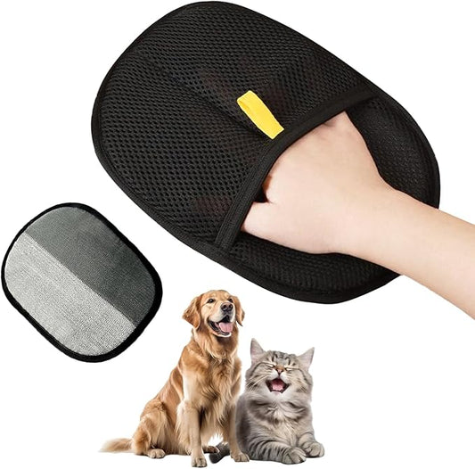 QQM 2026 Upgraded Pet Hair Removal Glove – Double-Sided, Reusable & Static Grooming Mitt for Cats & Dogs – Easily Remove Fur from Furniture, Couch, Carpet & Clothes