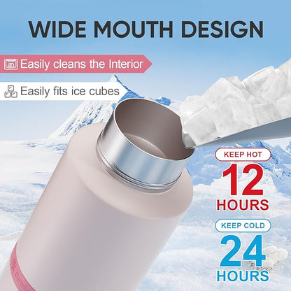 KEWIXY Insulated Dog Water Bottle with Travel Bowl, Dog Lover Gift, Portable Water Bottle Dispenser, Accessories for Car, Hiking, Camping, Outdoor, Leak-Proof, Detachable (Pale Pink)