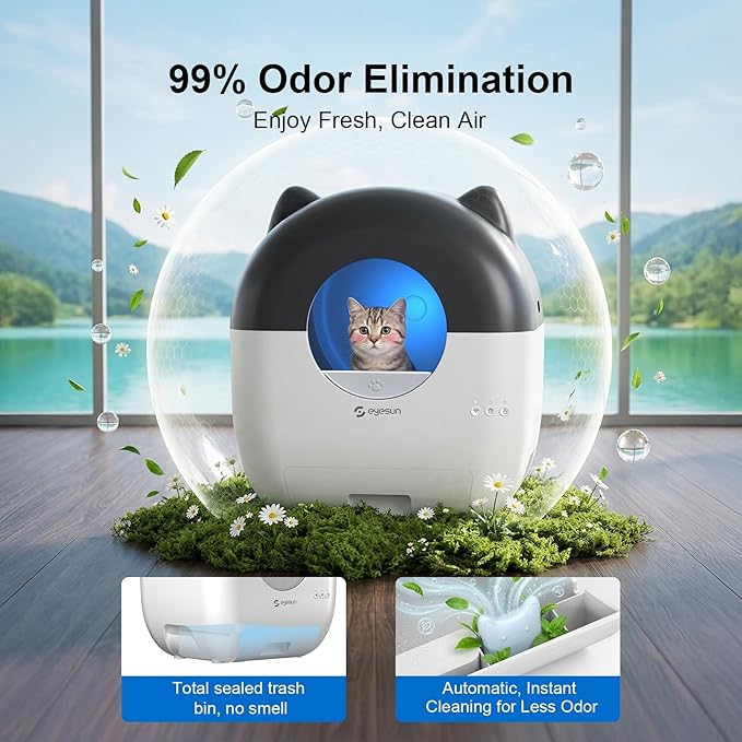 Self Cleaning Litter Box,76L Automatic Cat Litter Box Self Cleaning with APP Control,Low Noise,Safety Protection,Roll Garbage Bags,Deodorizer and Cleaning Brush for Multiple Cats