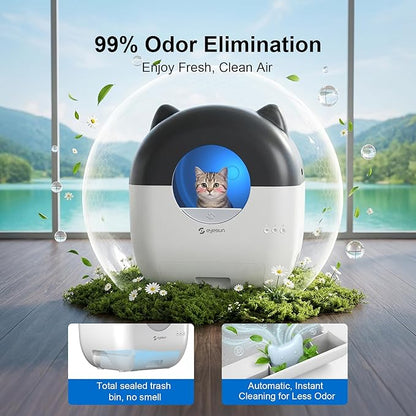 Self Cleaning Litter Box,76L Automatic Cat Litter Box Self Cleaning with APP Control,Low Noise,Safety Protection,Roll Garbage Bags,Deodorizer and Cleaning Brush for Multiple Cats