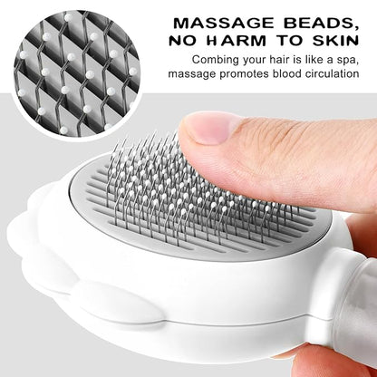 Cat Hair Brush for Shedding, 3-in-1 Pet Spray Hair Removal Comb with Visual Spray & Release Button, Waterproof Dog Grooming Brush for Furry Pet (White)