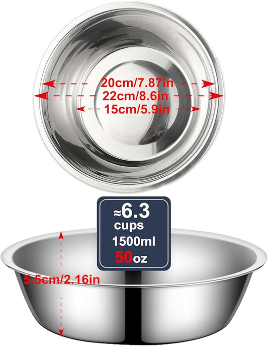 3 Pack Stainless Steel Dog Bowls, Thickened Large Capacity Pet Food & Water Dishes for Small Medium Large Dogs, Dishwasher Safe (8.6 Inch)