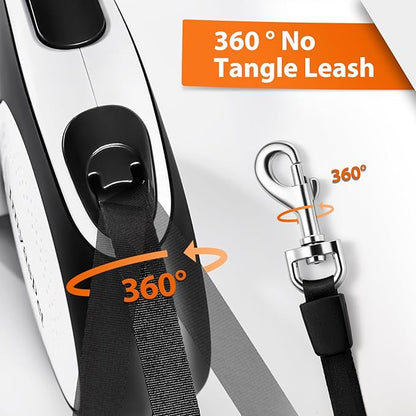 Upgraded Retractable Dog Leash with Chew Proof Extender, Pet Walking Leashes with Poop Bag Holder, 26Ft Heavy Duty Retractable Pet Leash for Medium Large Dogs up to 110lbs, Anti-Slip Grip