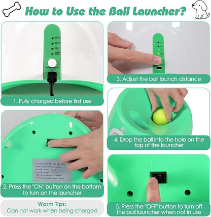 Automatic Ball Launcher for Dogs, Dog Ball Thrower Launcher Fetch Machine with 3 Adjustable Distance & 6 Tennis Balls (2 inch),Indoor Outdoor Interactive Puppy Pet Toy for Small to Medium Dogs