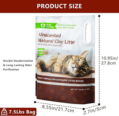 Clumping Cat Litters 2 Pack, 7.5lb Sodium Bentonite Cat Litter - Fast Clumping, Dual Odor Control with Enzymes, Low Dust & Safe for Cats