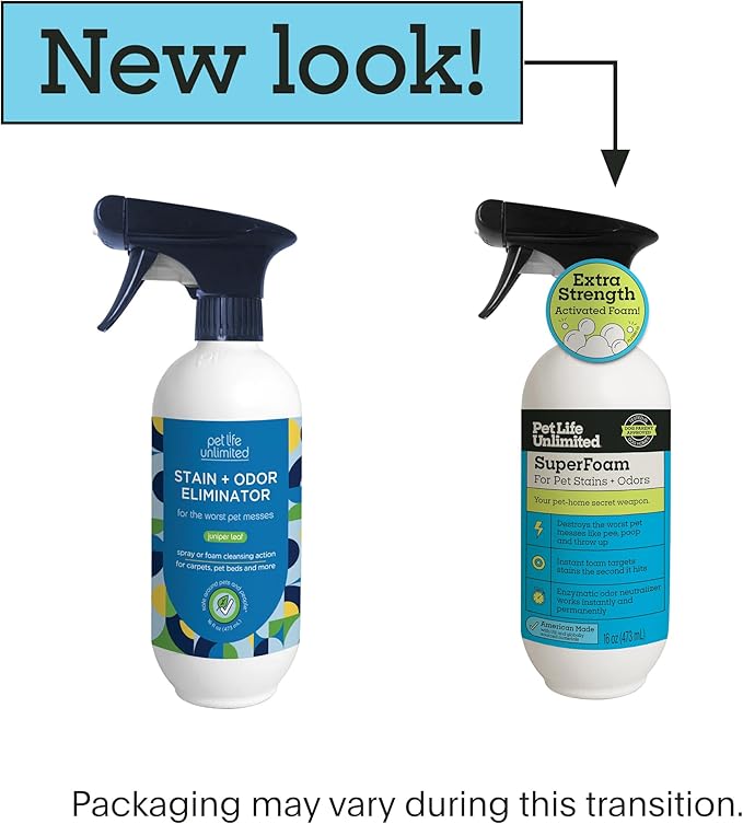 Pet Life Unlimited SuperFoam Spray, Carpet and Surface Cleaner for Dog Urine, 16 oz, Strong Odor & Stain Remover, Plant-Based Formula, Natural Juniper Leaf Scent, Two-Way Spray, USA Made (Pack of 3)