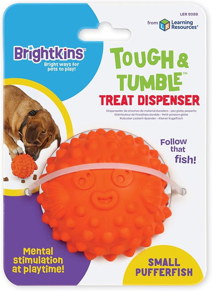 Brightkins Tough & Tumble Treats Dispenser Small Pufferfish - Enrichment Dog Toys for Aggressive Play, Gift for Puppies