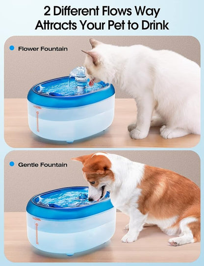WOPET Cat Water Fountain, 67oz/2L Automatic Pet Water Dispenser for Cats & Small Dogs, Ultra Quiet Sleep-Friendly Pump, BPA-Free, 2 Flow Modes, Visible Water Level, 3-Stage Filtration