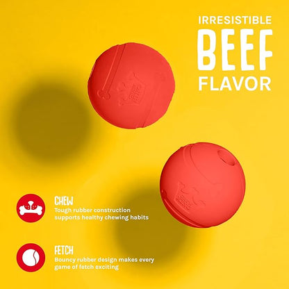 Chew King Flavored Rubber Ball Collection, 3 Inch Beef Flavor Rubber Balls 2-Pk