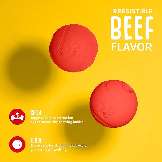 Chew King Flavored Rubber Ball Collection, 3 Inch Beef Flavor Rubber Balls 2-Pk