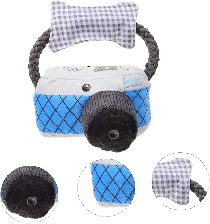 Angoily Dog Chew Toy Camera Shape Squeaky Interactive Puppy Teething Toy for Small Medium Large Dogs Durable Chewing and Teeth Grinding Plaything