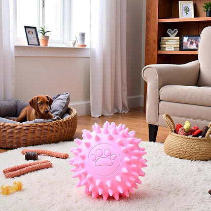 Dog Chew Toys for Aggressive Chewers,3Pcs Pink Dogs Toy Spiky TPR Ball No Squeak Chew Toy Long Lasting for Aggressive Heavy Chewers Dogs Puppy Teething Training Spiky Rubber Ball Toy Small