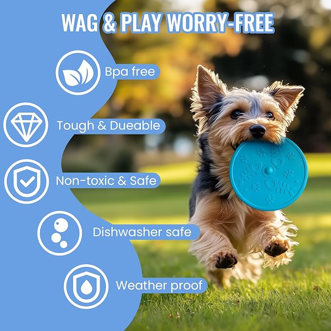 TPR Rubber Indestructible Dog Flying Disc, Soft Bite Resistant Frisbee, Floating Interactive Fetch Toy for Small/Medium/Large Dogs Outdoor Beach Pool Play