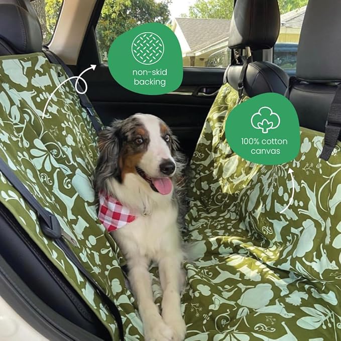 Molly Mutt 3-in-1 Back Seat Cover for Dogs, 100% Cotton Canvas Back Seat Hammock with Headrest Straps, Belt Slots, & Anchors, Non-Skid Cargo Area Cover, Machine Washable, No Harmful Chemicals, 56"x56"