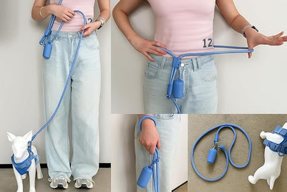 Cheech&Co Hands Free Dog Leash with Poop Bag Holder - for Walking, Hiking, Jogging & Running Small/Medium/Large Dogs (Adjustable 4.3–8.6 ft Light Blue)