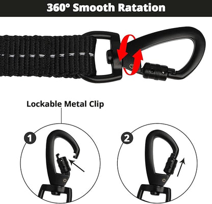 jenico Long Dog Leash 50FT: Heavy Duty Nylon Rope Leashes for Dogs Training with Reflective Threads Bungee and Padded Handle - Dog Lead for Large Small Medium Dogs Outside Walking Hiking