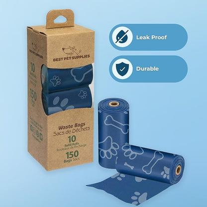 Best Pet Supplies Dog Poop Bags (150 Bags) for Waste Refuse Cleanup, Doggy Roll Replacements for Outdoor Puppy Walking and Travel, Leak Proof and Tear Resistant, Thick Plastic - Loyal Blue