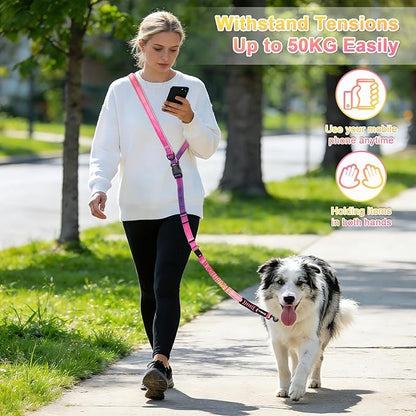Philorn Hands Free Dog Leash, Crossbody Dog Leash, 6.9-8.9 Ft Multifunctional Waist Walking Belt with Car Safety Buckle for Large and Medium Dogs Jogging,Running,Training (Pinkish-Purple, 25-120 lbs)