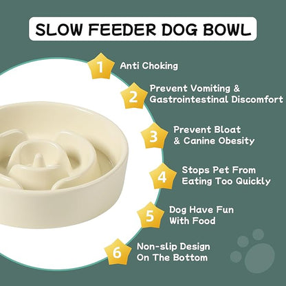 Ceramic 0.9 Cup Dog Bowl Slow Feeder for Small Dog, 6.1inch Pet Slow Feeder, Stop Bloat, Preventing Choking(1 Bowl-Beige)